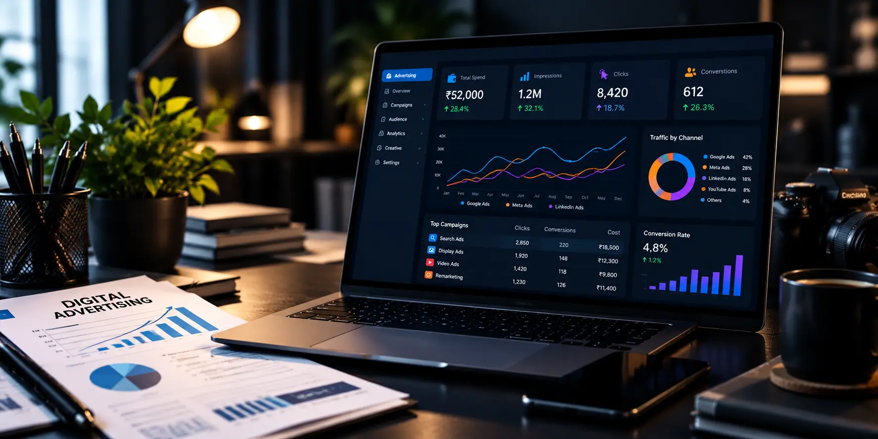 Digital campaign analytics on screen